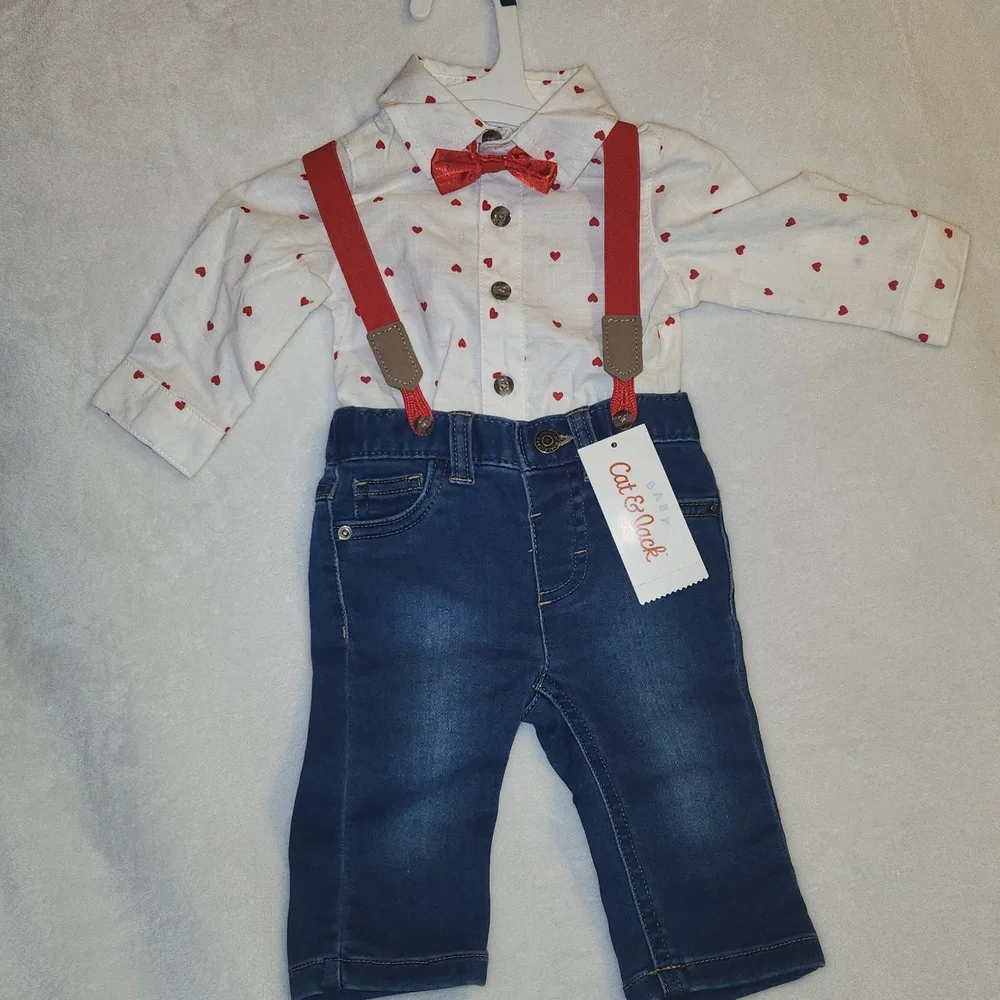 CAT & JACK, Baby Valentine's Heart Suspender Outfit And Heart Print Outfit Set - Picture 2 of 4